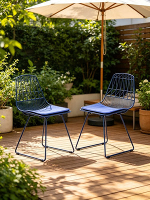 English Elm Industrial Faux Leather Bistro Chair Geometric Metal Frame for Cafe Kitchen Patio Blue B347P535407