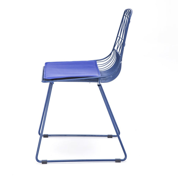 English Elm Industrial Faux Leather Bistro Chair Geometric Metal Frame for Cafe Kitchen Patio Blue B347P535407