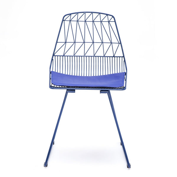 English Elm Industrial Faux Leather Bistro Chair Geometric Metal Frame for Cafe Kitchen Patio Blue B347P535407