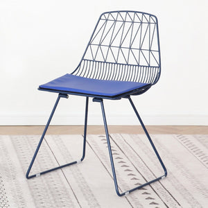English Elm Industrial Faux Leather Bistro Chair Geometric Metal Frame for Cafe Kitchen Patio Blue B347P535407