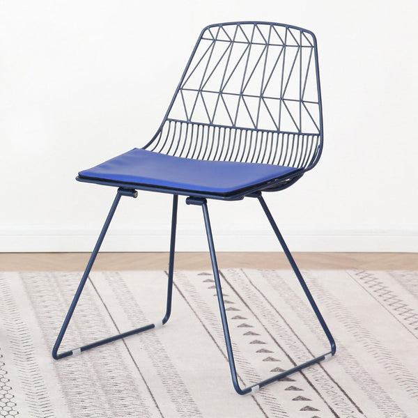 English Elm Industrial Faux Leather Bistro Chair Geometric Metal Frame for Cafe Kitchen Patio Blue B347P535407