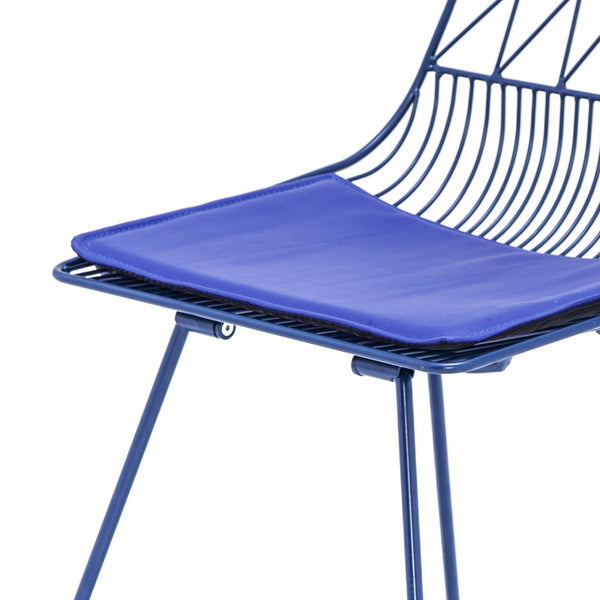 English Elm Industrial Faux Leather Bistro Chair Geometric Metal Frame for Cafe Kitchen Patio Blue B347P535407