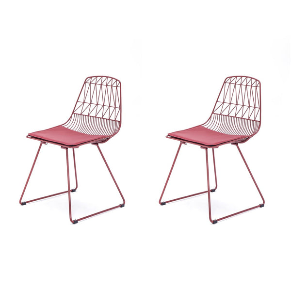 English Elm Industrial Faux Leather Bistro Chair Geometric Metal Frame for Cafe Kitchen Patio Red B347P535408
