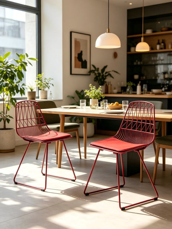 English Elm Industrial Faux Leather Bistro Chair Geometric Metal Frame for Cafe Kitchen Patio Red B347P535408