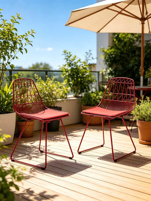 English Elm Industrial Faux Leather Bistro Chair Geometric Metal Frame for Cafe Kitchen Patio Red B347P535408