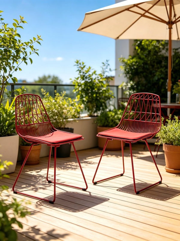 English Elm Industrial Faux Leather Bistro Chair Geometric Metal Frame for Cafe Kitchen Patio Red B347P535408