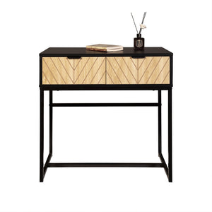 English Elm Modern Chevron Wood Drawer Console Table Matte Black Metal Frame Entryway Accent B347P535500