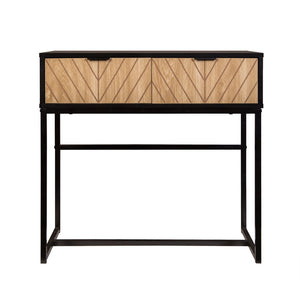 English Elm Modern Chevron Wood Drawer Console Table Matte Black Metal Frame Entryway Accent B347P535500