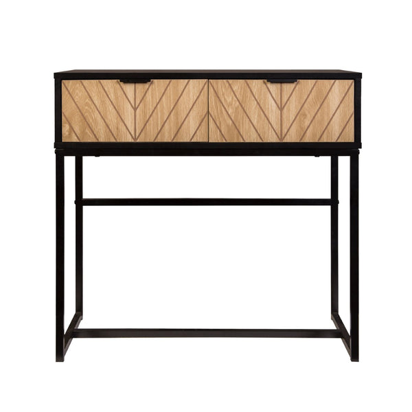 English Elm Modern Chevron Wood Drawer Console Table Matte Black Metal Frame Entryway Accent B347P535500