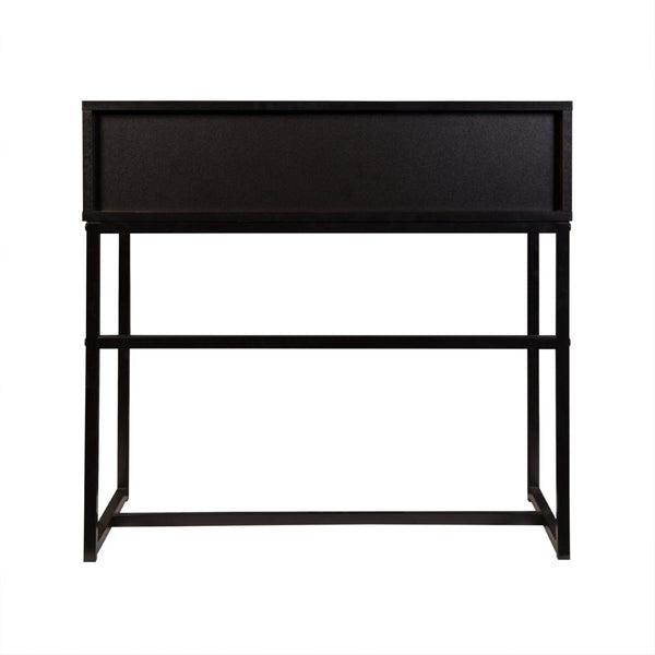 English Elm Modern Chevron Wood Drawer Console Table Matte Black Metal Frame Entryway Accent B347P535500