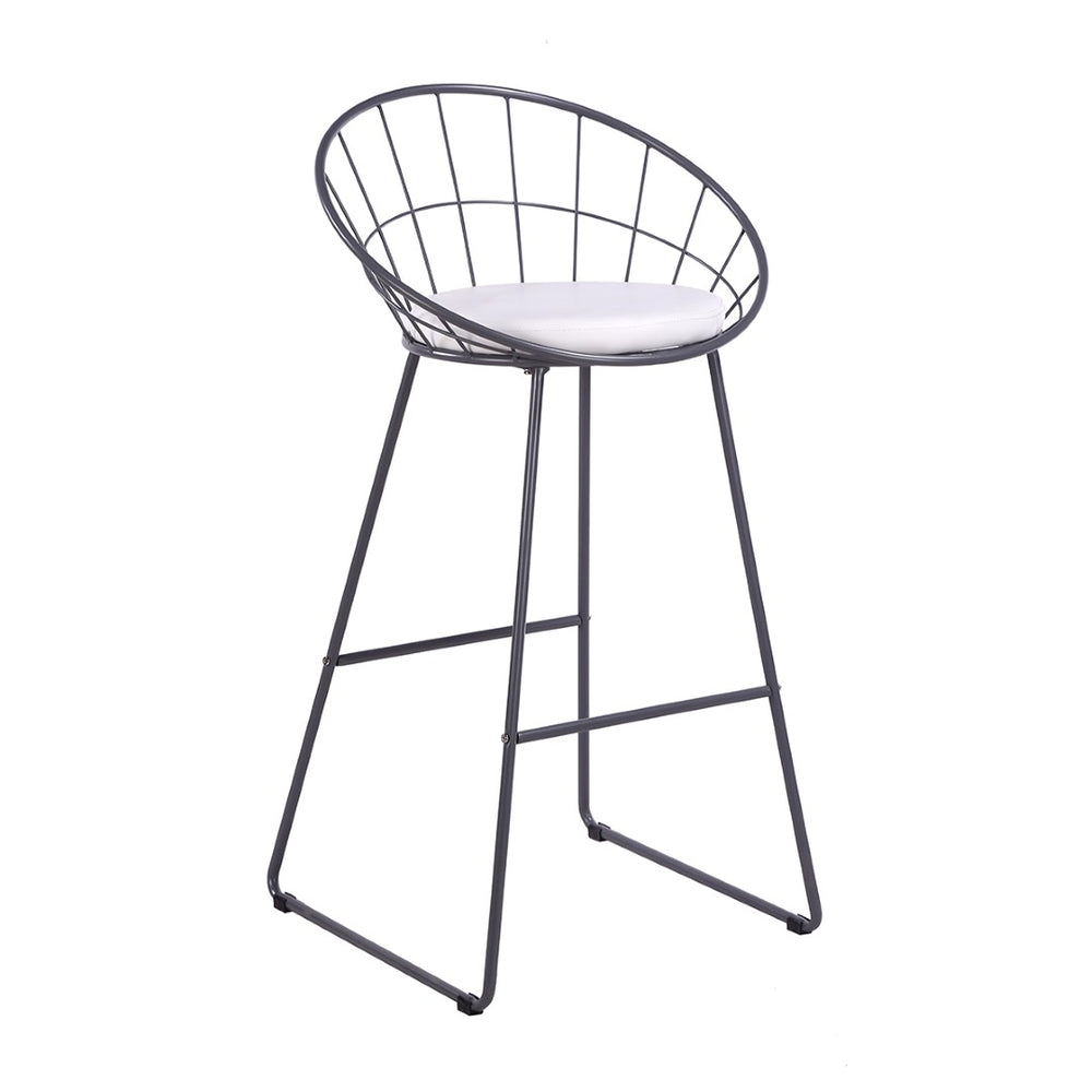 English Elm 2pcs Industrial Counter Stools Faux Leather Padded Seat Hollow Curved Metal Backrest Grey B347P537576