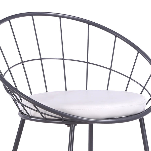 English Elm 2pcs Industrial Counter Stools Faux Leather Padded Seat Hollow Curved Metal Backrest Grey B347P537576