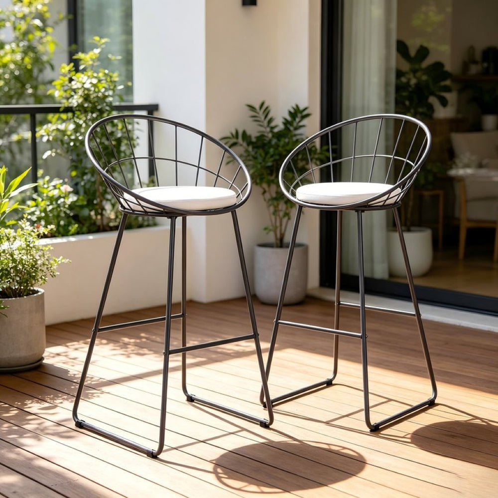 English Elm 2pcs Industrial Counter Stools Faux Leather Padded Seat Hollow Curved Metal Backrest Grey B347P537576