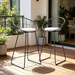 English Elm 2pcs Industrial Counter Stools Faux Leather Padded Seat Hollow Curved Metal Backrest Grey B347P537576