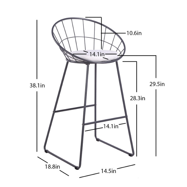 English Elm 2pcs Industrial Counter Stools Faux Leather Padded Seat Hollow Curved Metal Backrest Grey B347P537576