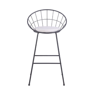 English Elm 2pcs Industrial Counter Stools Faux Leather Padded Seat Hollow Curved Metal Backrest Grey B347P537576