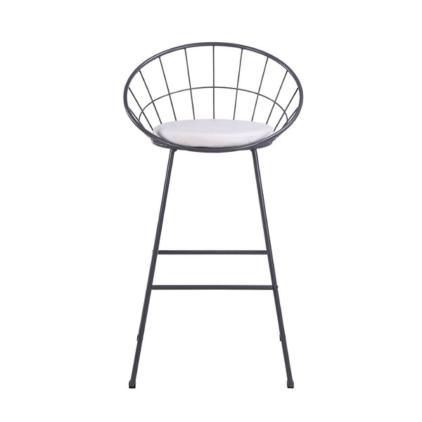 English Elm 2pcs Industrial Counter Stools Faux Leather Padded Seat Hollow Curved Metal Backrest Grey B347P537576