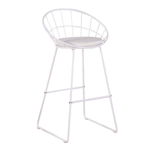 English Elm 2pcs Industrial Counter Stools Faux Leather Padded Seat Hollow Curved Metal Backrest White B347P537577