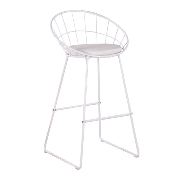 English Elm 2pcs Industrial Counter Stools Faux Leather Padded Seat Hollow Curved Metal Backrest White B347P537577
