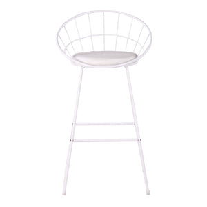 English Elm 2pcs Industrial Counter Stools Faux Leather Padded Seat Hollow Curved Metal Backrest White B347P537577