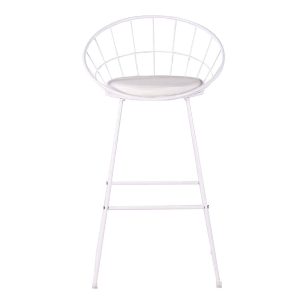 English Elm 2pcs Industrial Counter Stools Faux Leather Padded Seat Hollow Curved Metal Backrest White B347P537577