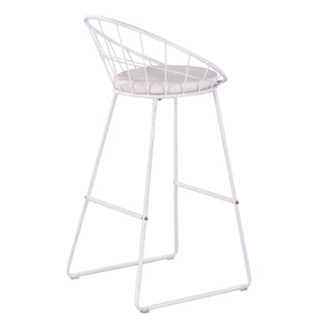 English Elm 2pcs Industrial Counter Stools Faux Leather Padded Seat Hollow Curved Metal Backrest White B347P537577