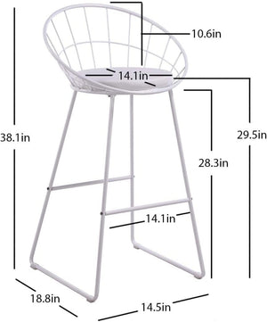 English Elm 2pcs Industrial Counter Stools Faux Leather Padded Seat Hollow Curved Metal Backrest White B347P537577