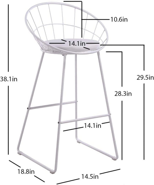 English Elm 2pcs Industrial Counter Stools Faux Leather Padded Seat Hollow Curved Metal Backrest White B347P537577