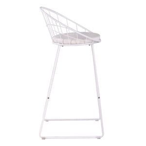 English Elm 2pcs Industrial Counter Stools Faux Leather Padded Seat Hollow Curved Metal Backrest White B347P537577