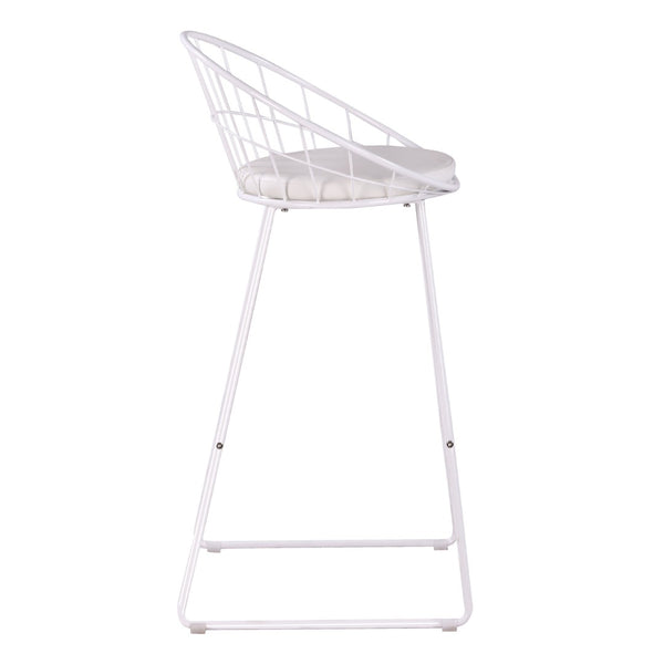 English Elm 2pcs Industrial Counter Stools Faux Leather Padded Seat Hollow Curved Metal Backrest White B347P537577
