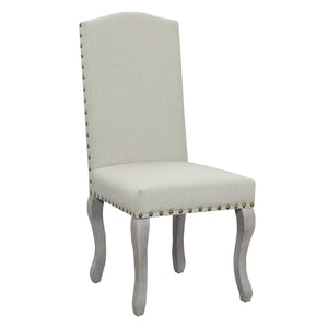 English Elm Set of 2 Beige Linen Dining Chairs Nailhead Trim Carved Wood Legs Victorian Style B347P537609