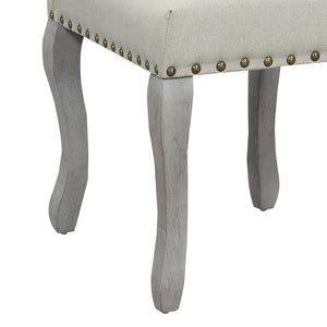 English Elm Set of 2 Beige Linen Dining Chairs Nailhead Trim Carved Wood Legs Victorian Style B347P537609