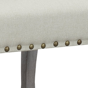 English Elm Set of 2 Beige Linen Dining Chairs Nailhead Trim Carved Wood Legs Victorian Style B347P537609