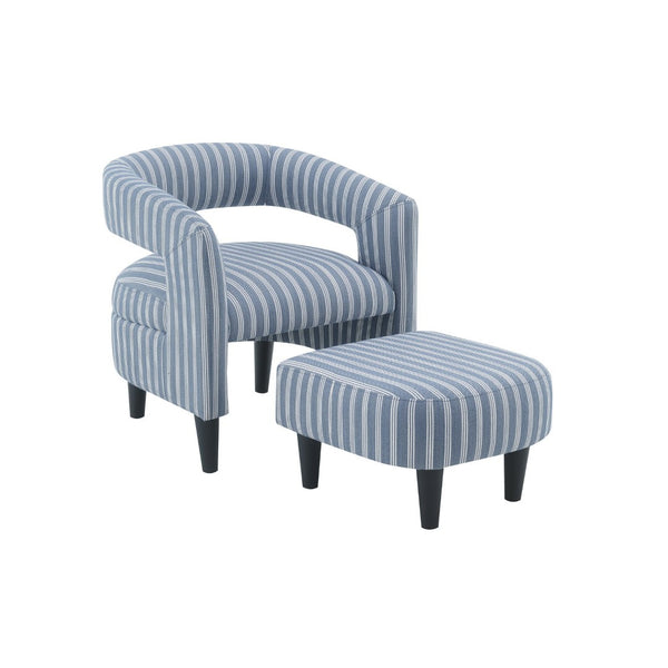 English Elm Coastal Pinstripe Upholstered Accent Chair with Ottoman Solid Wood Legs Reading Nook B347P537622