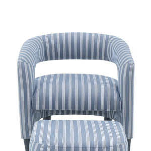 English Elm Coastal Pinstripe Upholstered Accent Chair with Ottoman Solid Wood Legs Reading Nook B347P537622