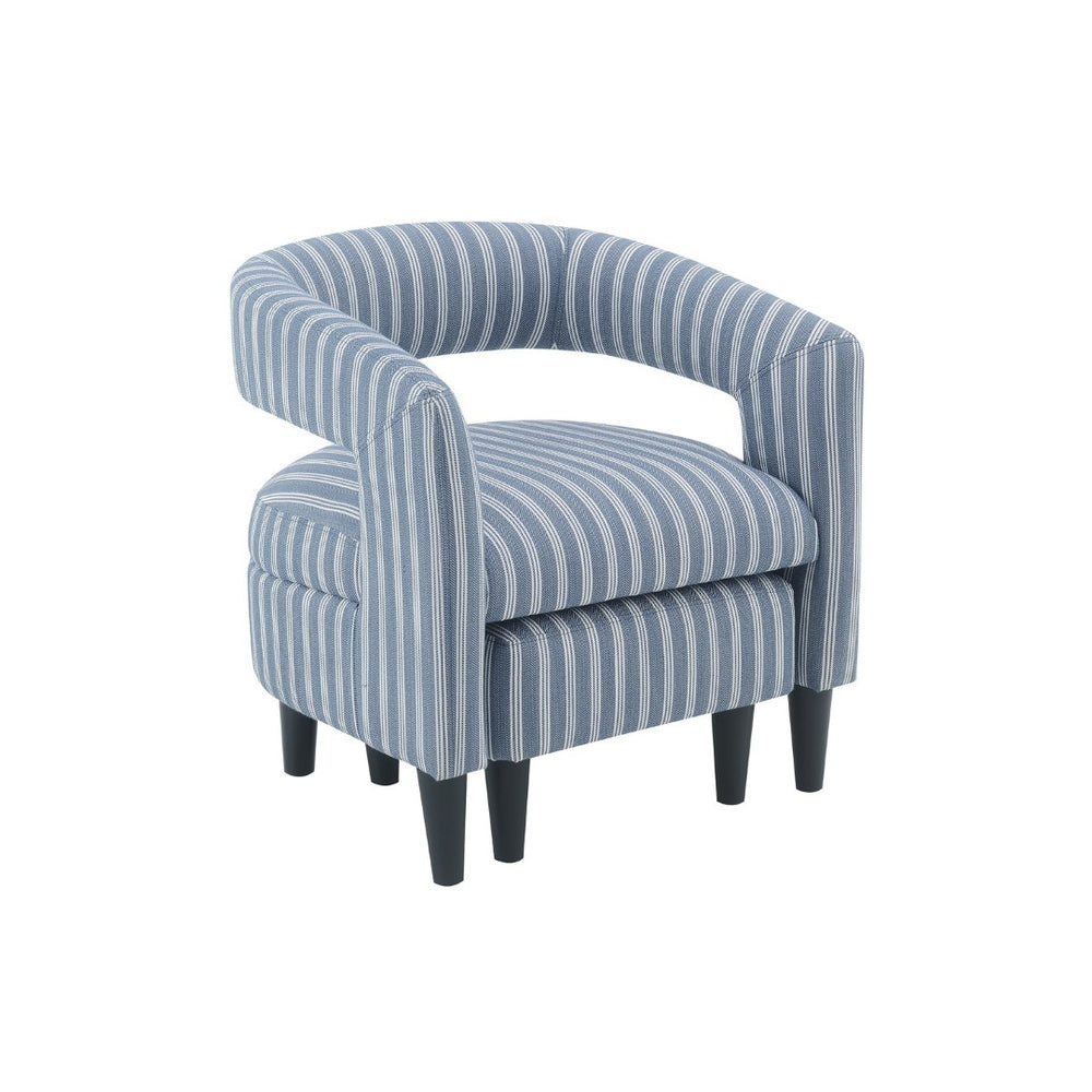 English Elm Coastal Pinstripe Upholstered Accent Chair with Ottoman Solid Wood Legs Reading Nook B347P537622