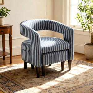 English Elm Coastal Pinstripe Upholstered Accent Chair with Ottoman Solid Wood Legs Reading Nook B347P537622