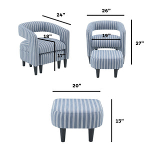 English Elm Coastal Pinstripe Upholstered Accent Chair with Ottoman Solid Wood Legs Reading Nook B347P537622