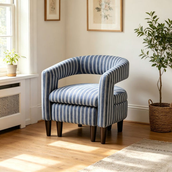 English Elm Coastal Pinstripe Upholstered Accent Chair with Ottoman Solid Wood Legs Reading Nook B347P537622