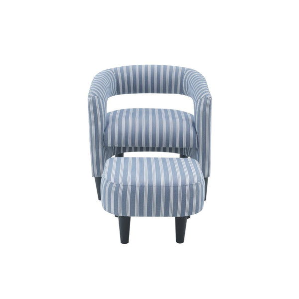 English Elm Coastal Pinstripe Upholstered Accent Chair with Ottoman Solid Wood Legs Reading Nook B347P537622