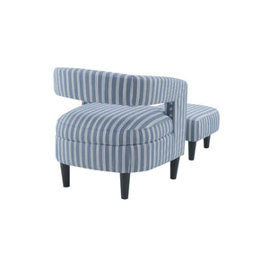 English Elm Coastal Pinstripe Upholstered Accent Chair with Ottoman Solid Wood Legs Reading Nook B347P537622