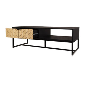 English Elm Modern Coastal Media Console with Natural Wood Drawer and Open Cubby for Living Room B347P542072