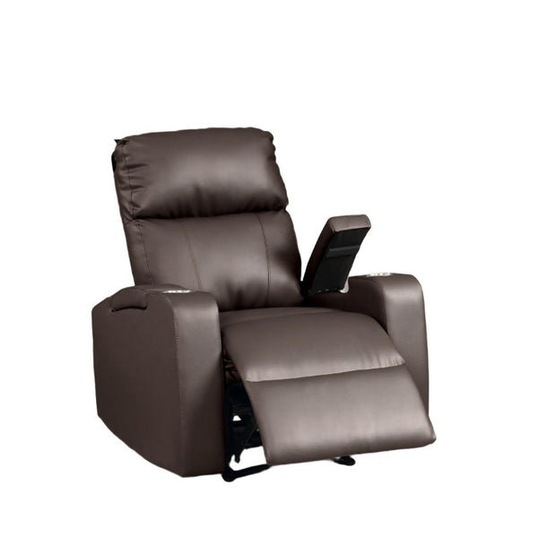 English Elm Modern Faux Leather Power Recliner with Cup Holders and Armrest Storage Compartments B347P543805