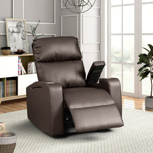 English Elm Modern Faux Leather Power Recliner with Cup Holders and Armrest Storage Compartments B347P543805