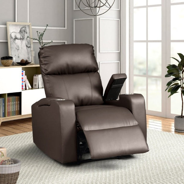 English Elm Modern Faux Leather Power Recliner with Cup Holders and Armrest Storage Compartments B347P543805