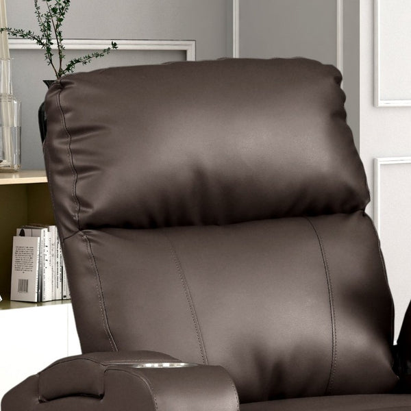 English Elm Modern Faux Leather Power Recliner with Cup Holders and Armrest Storage Compartments B347P543805
