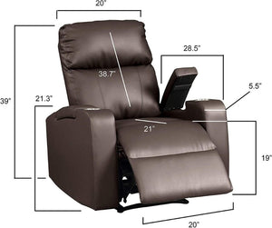 English Elm Modern Faux Leather Power Recliner with Cup Holders and Armrest Storage Compartments B347P543805