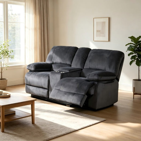 English Elm Dual Reclining Loveseat with Console Storage Polyester Plush Seating for Living Room B347P545627