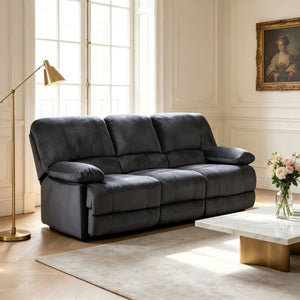 English Elm 3-Seater Reclining Massage Sofa Plush Polyester Upholstery with Dual Independent Mechanisms B347P545636