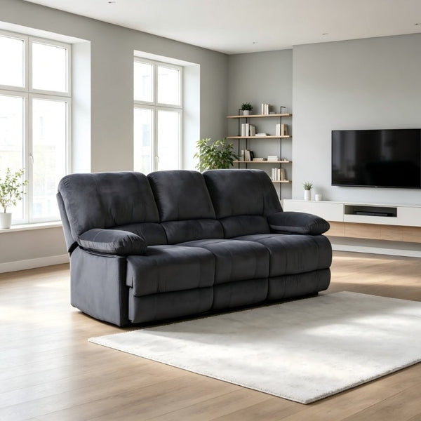 English Elm 3-Seater Reclining Massage Sofa Plush Polyester Upholstery with Dual Independent Mechanisms B347P545636